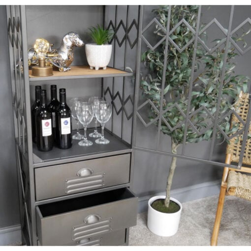 Industrial Grey Metal Locker Style 1 Door 3 Drawer Tall Display Shelving Unit Cabinet 137cm