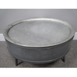 Industrial Grey Metal Round Coffee Table With Removable Top And Hidden Storage 62cm