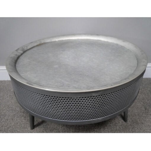 Industrial Grey Metal Round Coffee Table With Removable Top And Hidden Storage 62cm