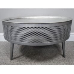 Industrial Grey Metal Round Coffee Table With Removable Top And Hidden Storage 62cm