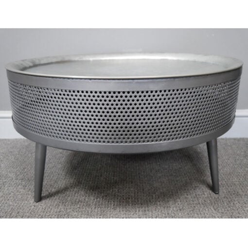 Industrial Grey Metal Round Coffee Table With Removable Top And Hidden Storage 62cm