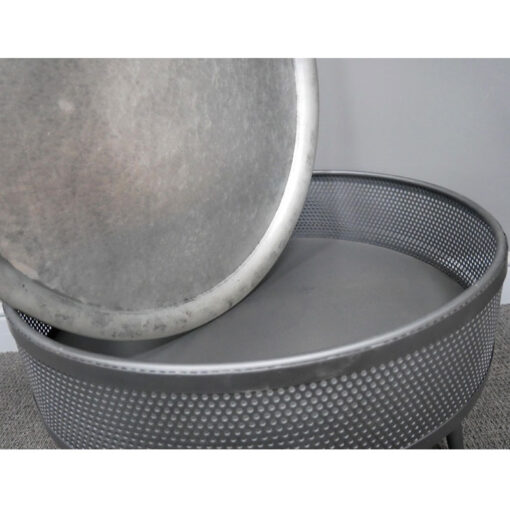 Industrial Grey Metal Round Coffee Table With Removable Top And Hidden Storage 62cm