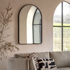 Industrial Large Arched Black Metal Wall Mirror 90cm