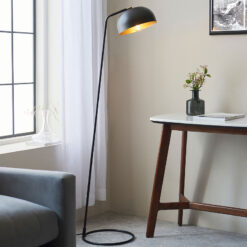Industrial Matt Black And Antique Brass Meal Floor Lamp 145cm