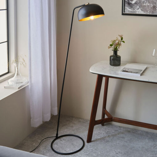 Industrial Matt Black And Antique Brass Meal Floor Lamp 145cm