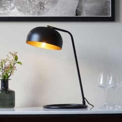 Industrial Matt Black And Antique Brass Meal Table Lamp 47cm