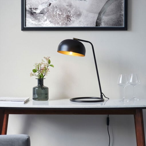 Industrial Matt Black And Antique Brass Meal Table Lamp 47cm