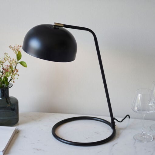 Industrial Matt Black And Antique Brass Meal Table Lamp 47cm