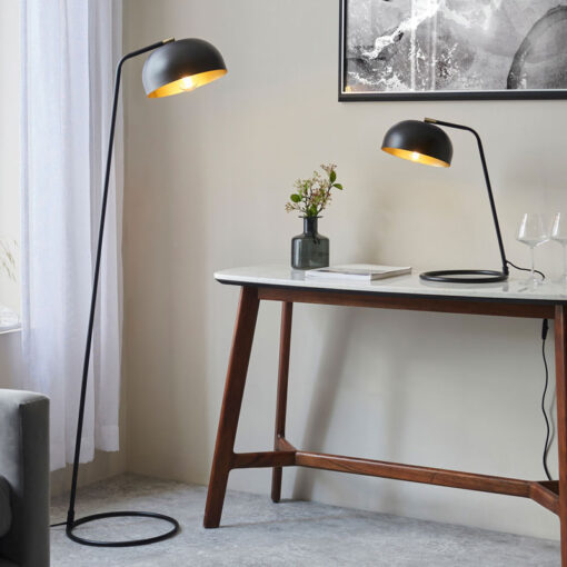 Industrial Matt Black And Antique Brass Meal Table Lamp 47cm