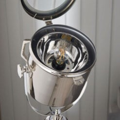 Industrial Nautical Black Wood And Silver Nickel Tripod Floor Lamp