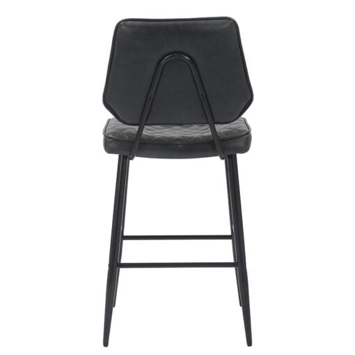 Industrial Quilted Genuine Black Leather And Black Metal Bar Stool