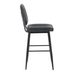Industrial Quilted Genuine Black Leather And Black Metal Bar Stool