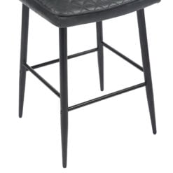 Industrial Quilted Genuine Black Leather And Black Metal Bar Stool