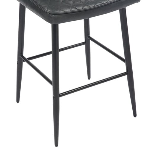 Industrial Quilted Genuine Black Leather And Black Metal Bar Stool