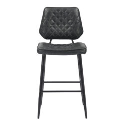 Industrial Quilted Genuine Black Leather And Black Metal Bar Stool