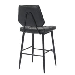 Industrial Quilted Genuine Black Leather And Black Metal Bar Stool