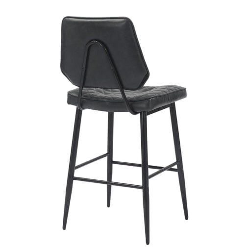 Industrial Quilted Genuine Black Leather And Black Metal Bar Stool