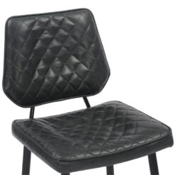 Industrial Quilted Genuine Black Leather And Black Metal Bar Stool