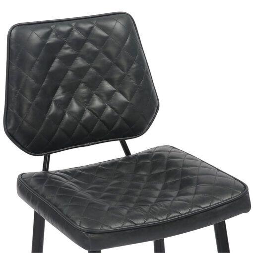 Industrial Quilted Genuine Black Leather And Black Metal Bar Stool