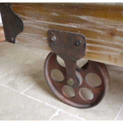 Industrial Railway Black Metal And Reclaimed Solid Wood Coffee Table With Wheels 116cm