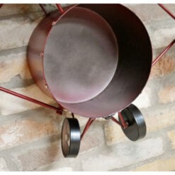 Industrial Red Metal Airplane Wall Shelf With 3 Clocks 122cm