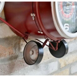 Industrial Red Metal Airplane Wall Shelf With 3 Clocks 122cm