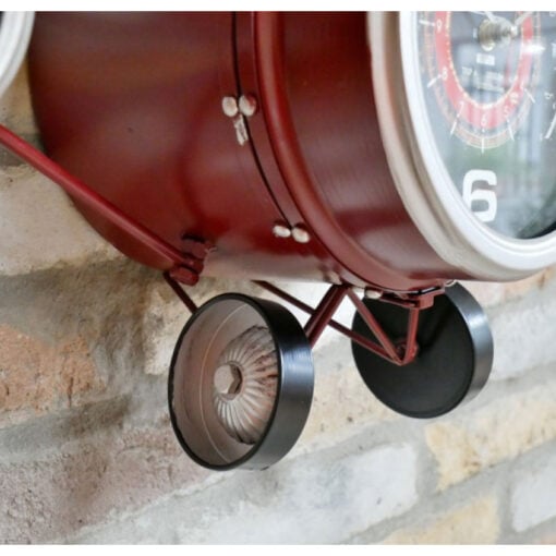 Industrial Red Metal Airplane Wall Shelf With 3 Clocks 122cm