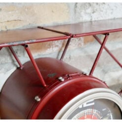 Industrial Red Metal Airplane Wall Shelf With 3 Clocks 122cm