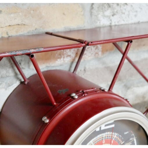 Industrial Red Metal Airplane Wall Shelf With 3 Clocks 122cm