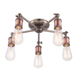Industrial Retro 5 Light Aged Copper And Pewter Metal Ceiling Light 55cm