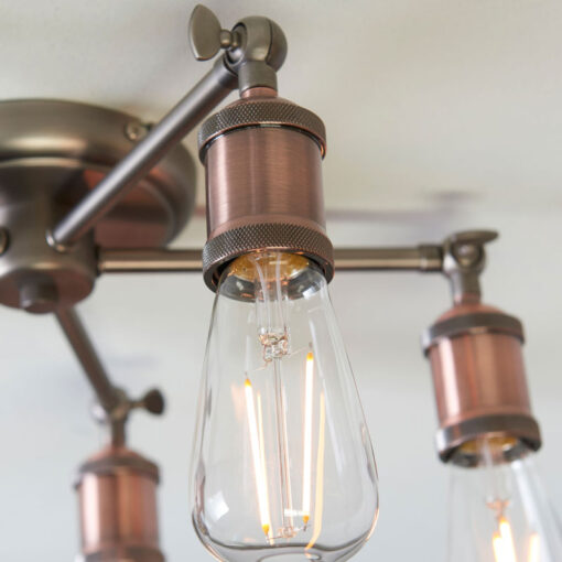 Industrial Retro 5 Light Aged Copper And Pewter Metal Ceiling Light 55cm