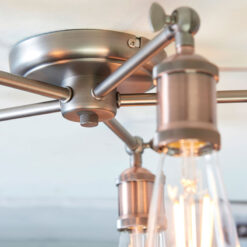 Industrial Retro 5 Light Aged Copper And Pewter Metal Ceiling Light 55cm