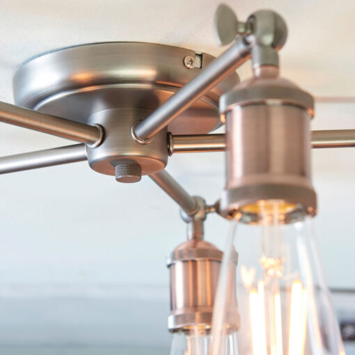 Industrial Retro 5 Light Aged Copper And Pewter Metal Ceiling Light 55cm