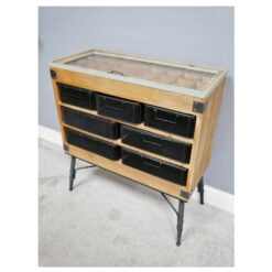 Industrial Retro Black Metal And Solid Wood 5 Crates Cabinet Sideboard With Glass Lift Top
