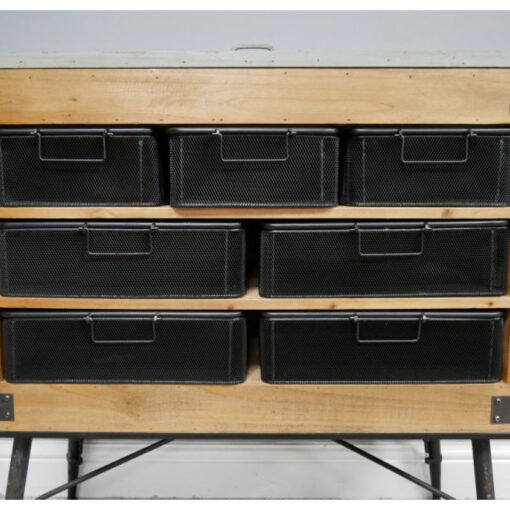 Industrial Retro Black Metal And Solid Wood 5 Crates Cabinet Sideboard With Glass Lift Top