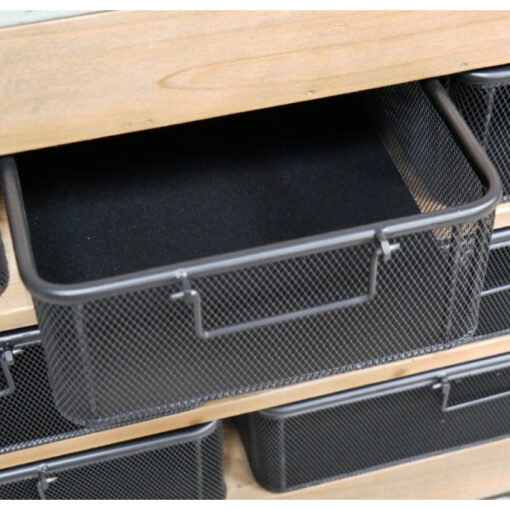 Industrial Retro Black Metal And Solid Wood 5 Crates Cabinet Sideboard With Glass Lift Top