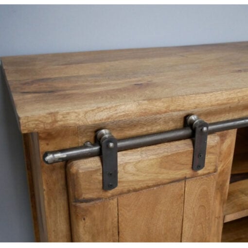 Industrial Rustic Black Metal And Solid Light Mango Wood 1 Sliding Door Sideboard Cabinet