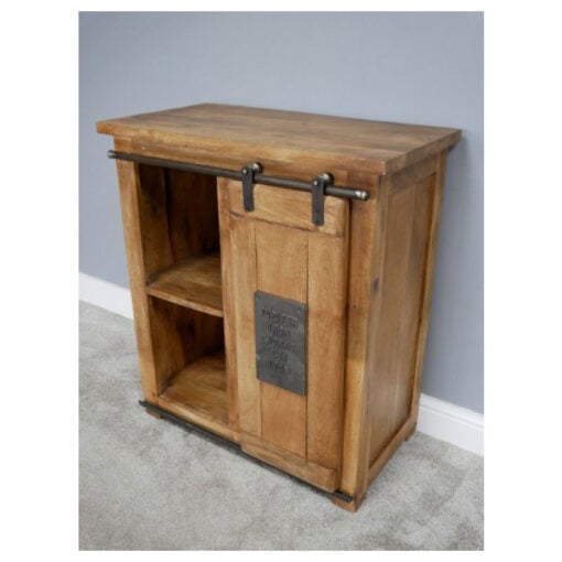 Industrial Rustic Black Metal And Solid Light Mango Wood 1 Sliding Door Sideboard Cabinet