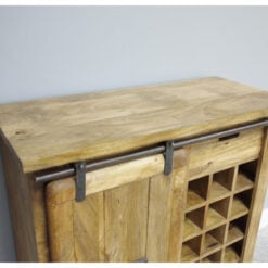 Industrial Rustic Black Metal And Solid Light Mango Wood 1 Sliding Door Sideboard Cabinet With Wine Storage