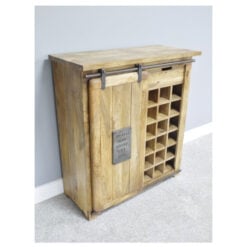 Industrial Rustic Black Metal And Solid Light Mango Wood 1 Sliding Door Sideboard Cabinet With Wine Storage