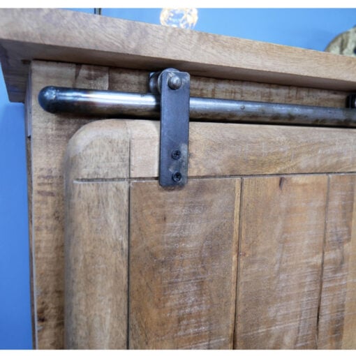 Industrial Rustic Black Metal And Solid Light Mango Wood 4 Drawer 1 Sliding Door Sideboard Cabinet