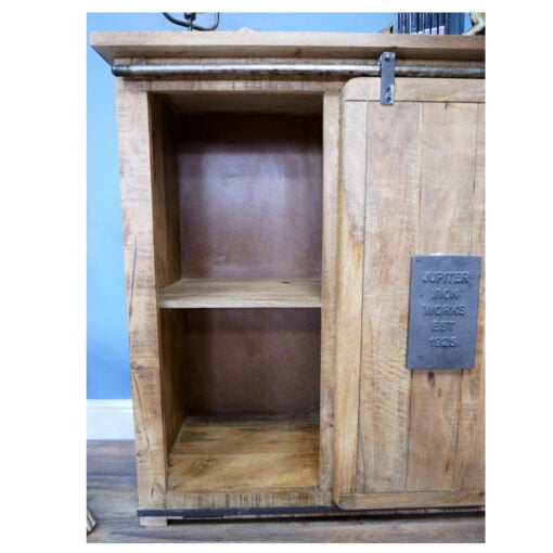 Industrial Rustic Black Metal And Solid Light Mango Wood 4 Drawer 1 Sliding Door Sideboard Cabinet