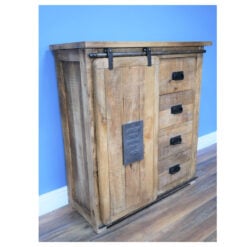 Industrial Rustic Black Metal And Solid Light Mango Wood 4 Drawer 1 Sliding Door Sideboard Cabinet