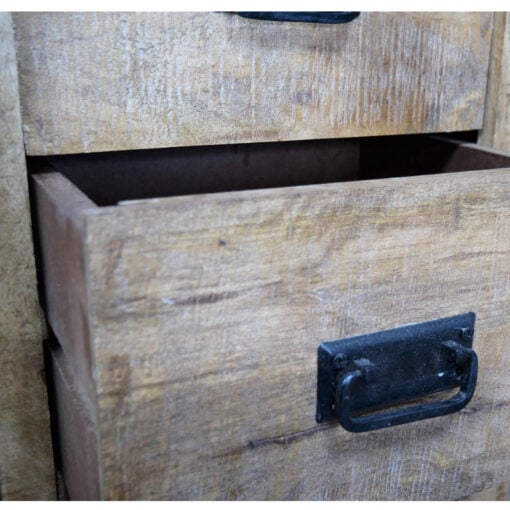 Industrial Rustic Black Metal And Solid Light Mango Wood 4 Drawer 1 Sliding Door Sideboard Cabinet