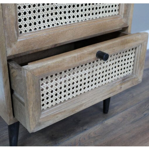 Industrial Rustic Black Metal And Solid Mango 2 Rattan Drawer Bedside Cabinet Side Table
