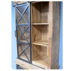 Industrial Rustic Black Metal And Solid Mango Wood 2 Piece Tall Dresser Display Cabinet 211cm