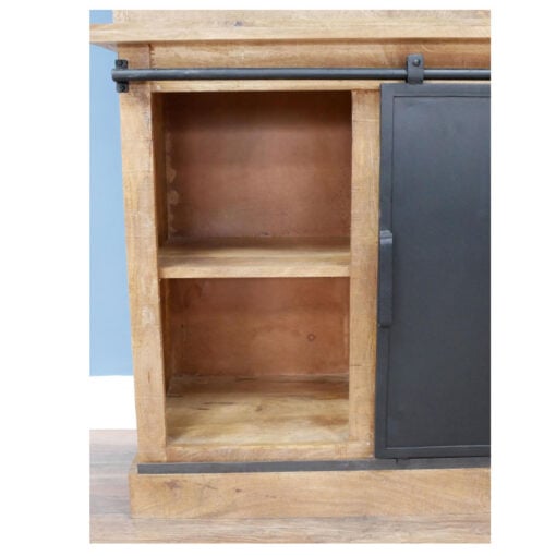 Industrial Rustic Black Metal And Solid Mango Wood 2 Piece Tall Dresser Display Cabinet 211cm
