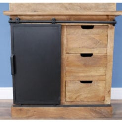 Industrial Rustic Black Metal And Solid Mango Wood 2 Piece Tall Dresser Display Cabinet 211cm
