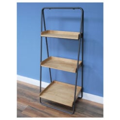 Industrial Steel Grey And Solid Wood 3 Tier Open Freestanding Shelving Unit 149cm