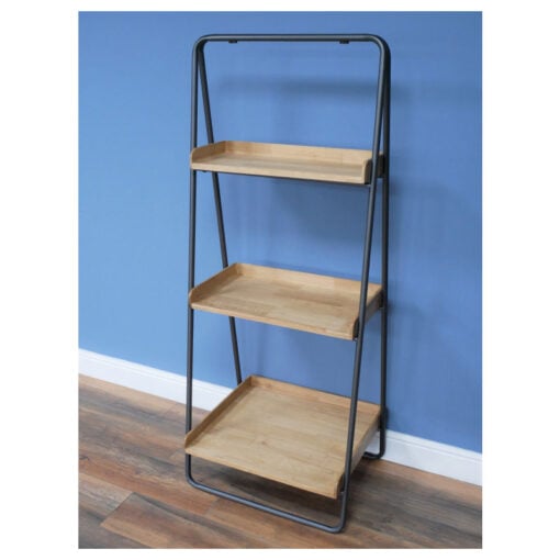 Industrial Steel Grey And Solid Wood 3 Tier Open Freestanding Shelving Unit 149cm